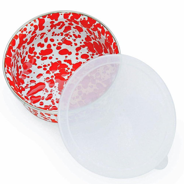Enamelware 3 Piece Storage Bowl Set, Red Marble