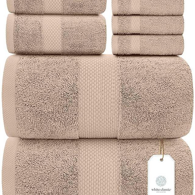 White Classic Luxury Taupe Bath Towel Set - Combed Cotton Hotel Quality Absorbent 8 Piece Towels | 2 Bath Towels | 2 Hand Towels | 4 Washcloths [Worth $72.95] 8 Pack | Taupe