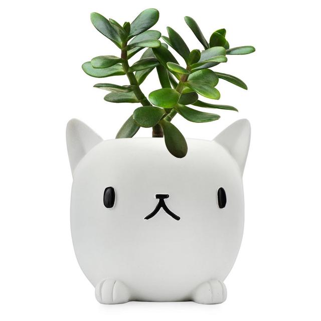 Esterno Cute Cat Mini Planter Pot; White Kitten-Shaped Resin Flower Pot, Pencil Holder Too!