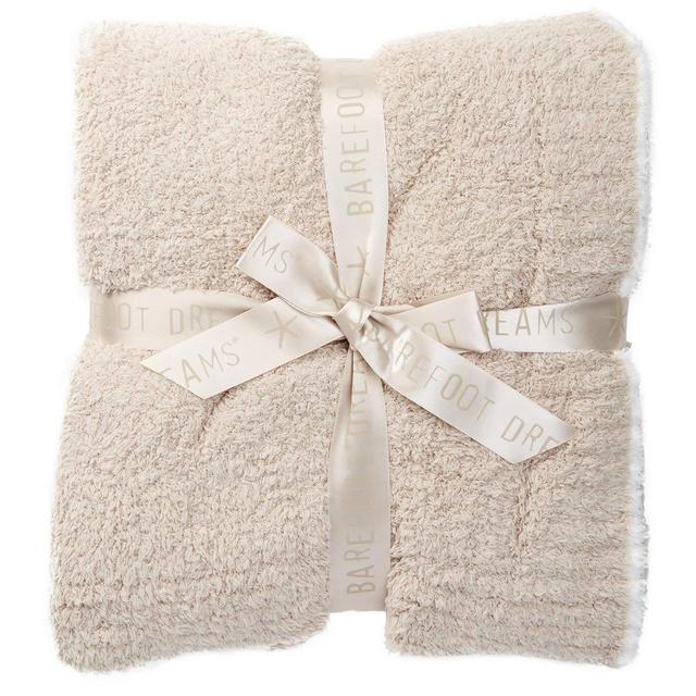 Barefoot Dreams Contrast Trim Throw Blanket 45" x 60" (Stone/White)