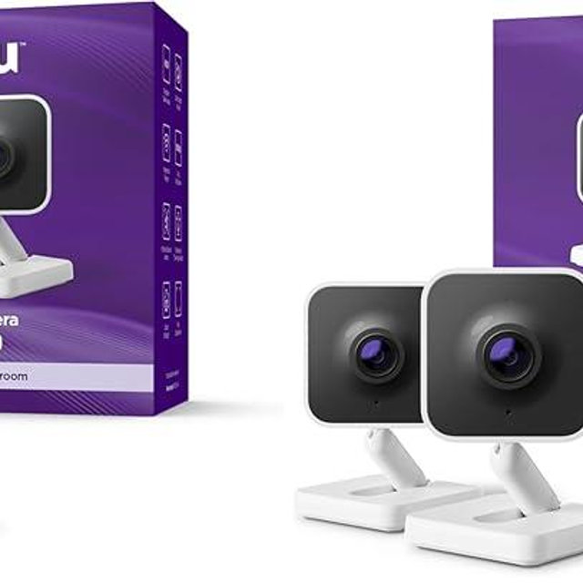 Roku Indoor Camera - Home Security - 4-Pack - Wired Security Camera & Pet Monitor with 1080p HD Color Night Vision, Compatible with Alexa & Google, Motion & Sound Detection, WDR & WiFi 6