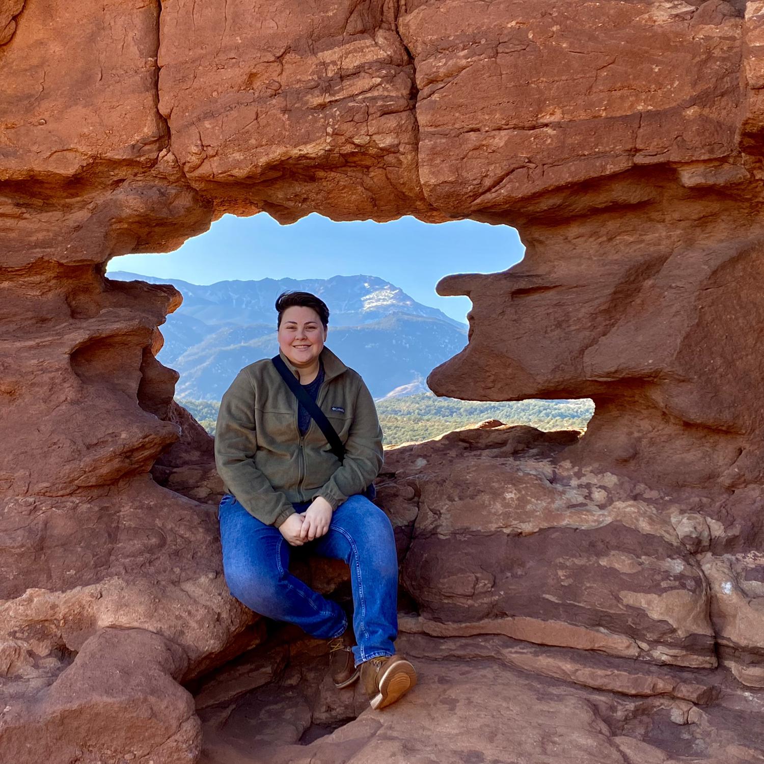 The Siamese Twins rock formation with Pikes Peak in the background