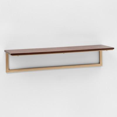 23.7" x 7" Wood & Metal Shelf Walnut/Gold - Project 62™