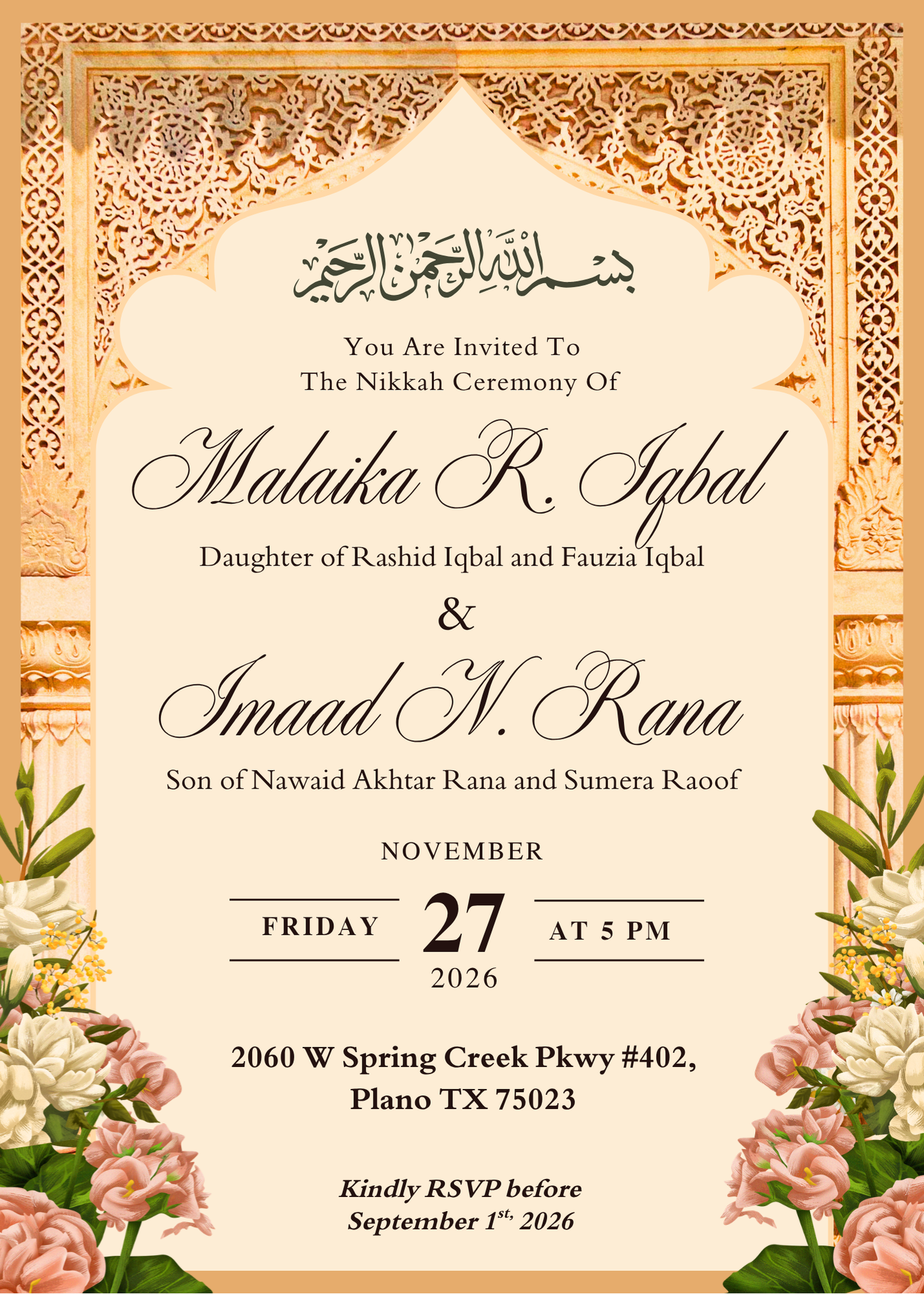 The Wedding Website of Malaika Iqbal and Imaad Rana