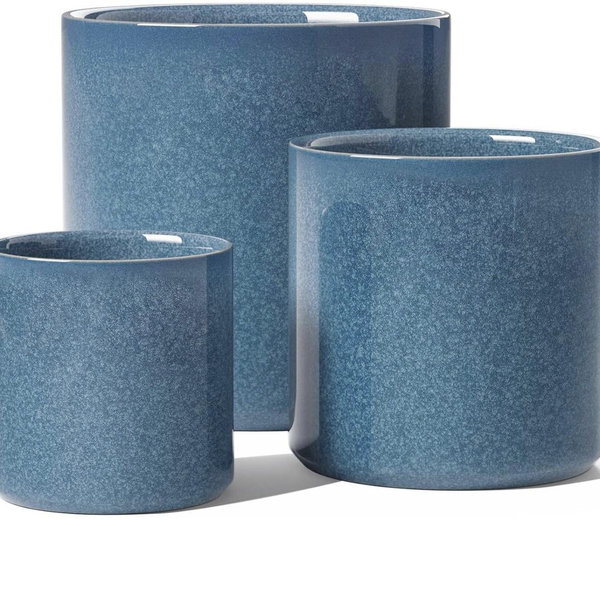 Ceramic Plant Pots Indoor, 10+8+6 Inch Planters for Indoor Plants, Mid-Century Modern Flower Pots with Drainage Hole and Plug, Cylinder Round Planters, Set of 3, Reactive Glaze Blue