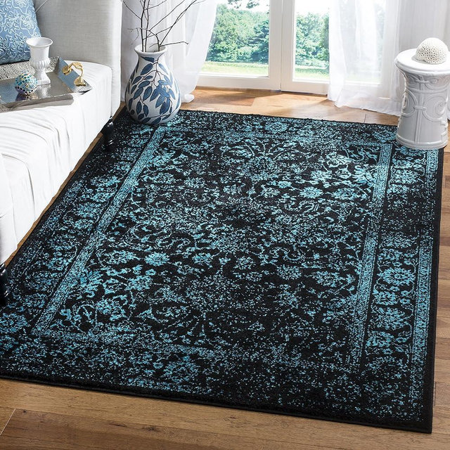 SAFAVIEH Adirondack Collection Area Rug - 6' x 9', Black & Teal, Oriental Distressed Design, Non-Shedding & Easy Care, Ideal for High Traffic Areas in Living Room, Bedroom (ADR109K)