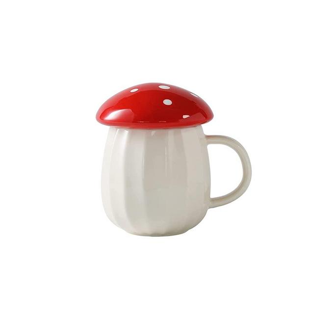 Mushroom Mug,Kawaii Mushroom Mug with Lid Coffee Mug Cute Mushroom Tea Cup (Red Mushroom, 201-300ml)