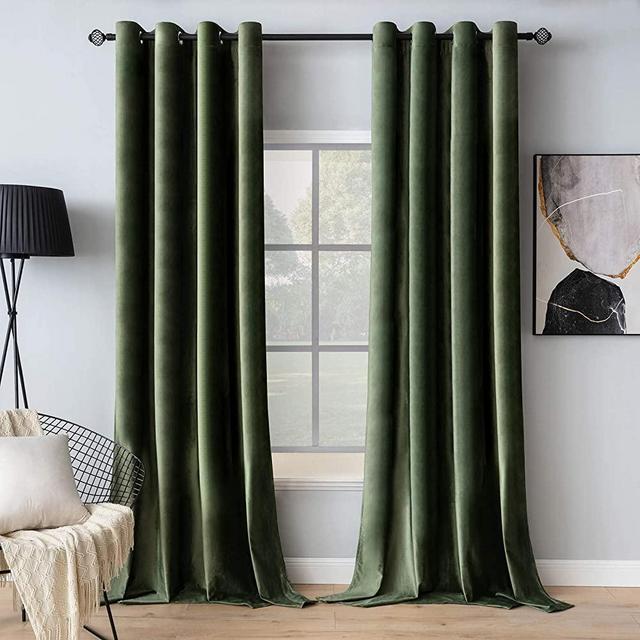 MIULEE Velvet Curtains Olive Green Elegant Grommet Curtains Thermal Insulated Soundproof Room Darkening Curtains / Drapes for Classical Living Room Bedroom Decor 52 x 84 Inch Set of 2