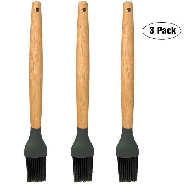 Amytalk 3 Pack Silicone Basting Brush, 9.4&quot; Pastry Brush with Beech Wood Handle, Use for BBQ Grill Barbecue Baking Kitchen Cooking, Spread Brush Pastries Cakes Meat Desserts