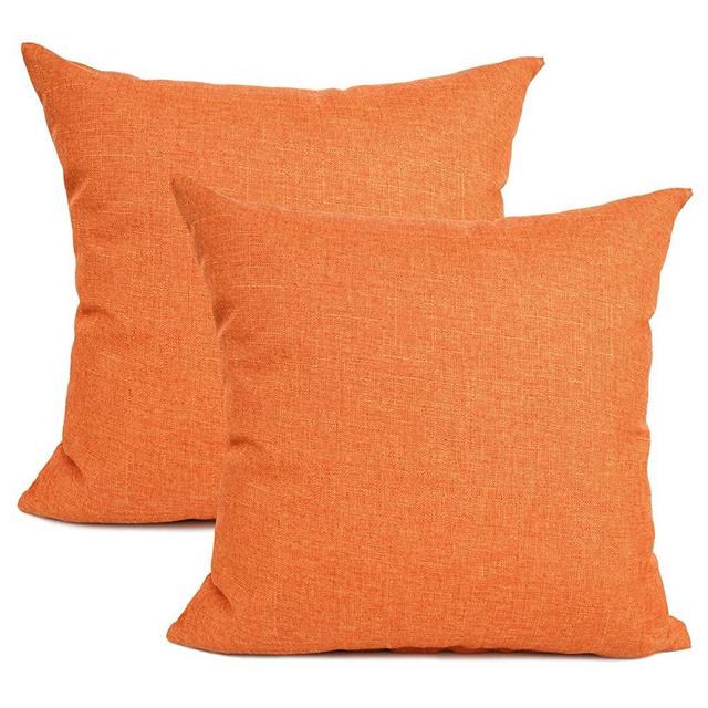 YOUR SMILE Pure Square Decorative Throw Pillows Case Cushion Covers Shell Cotton Linen Blend 18 X 18 Inches, Pack of 2 (Orange)