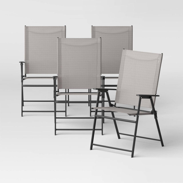 4pc Sling Patio Dining Folding Chairs Tan - Room Essentials™