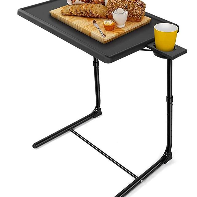 LORYERGO TV Tray Table - Adjustable TV Dinner Tray Tables with 6 Height & 3 Tilt Angle, Folding TV Trays with Cup Holder for Bed & Sofa, Multifunctional TV Table Tray for Eating & Reading