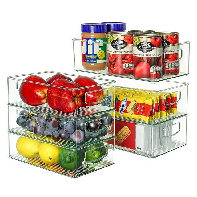 Refrigerator Organizer Bins, Clear Plastic Fridge Organizer with Built-In Handles for Freezer, Cabinet, Countertops, Cupboard, Kitchen Pantry Organization and Storage Bins（Set of 6,3 Large & 3 Medium）