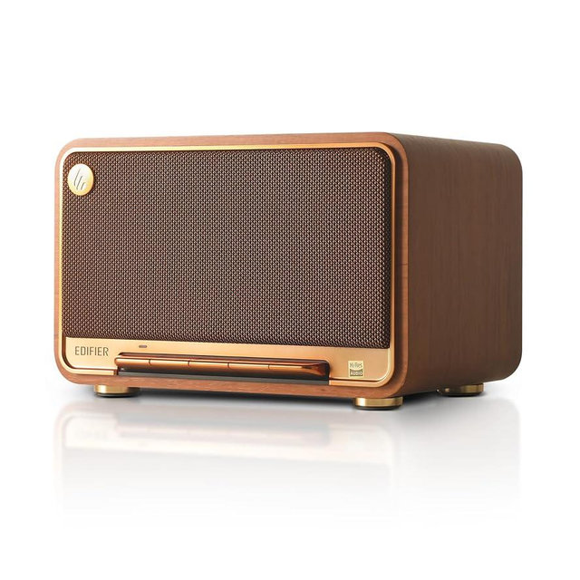 Edifier D32 Tabletop Wireless Speaker, Hi-Res Audio, LDAC, ALAC, 60W (RMS), 2.1 Acoustic Architecture, 11h Playtime, APP Control, Bluetooth 5.3, AirPlay2, USB-C and AUX Inputs, Brown