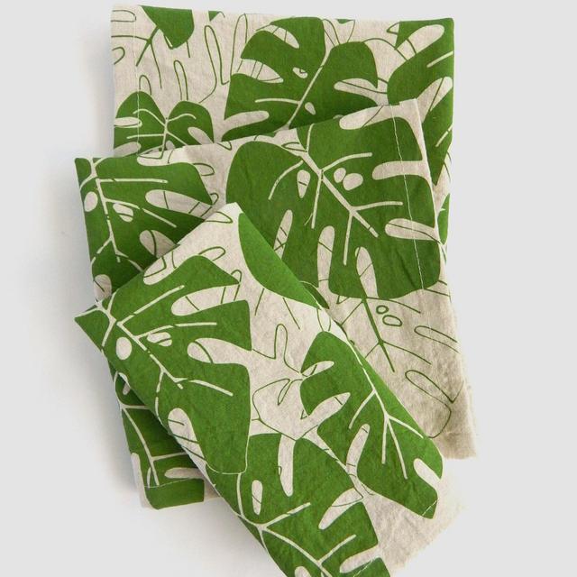 Cloth Napkins, Monstera Leaf, Moss Green,...
