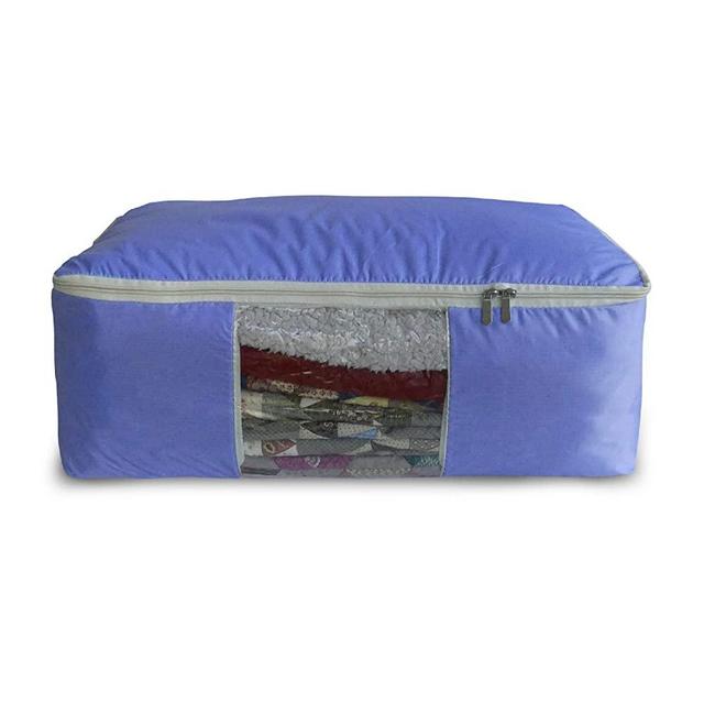 Madam Sew Large Quilt Storage Bag with 2-Way Zipper and See-Through Front Panel – Store and Protect Quilt Tops, Clothes and Fabrics – Features 2 Handles for Easy Carrying and Moving (22” x 15” x 8”)