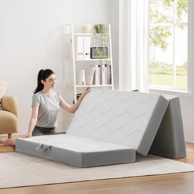 Puzdaz Foldable Mattress Queen, 6 Inch Memory Foam Folding Mattress Queen, Trifold Mattress with Breathable & Washable Cover, Portable Mattress for Guest Bed, 78"x58"x6"