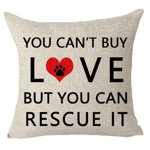 FELENIW You can buy love but you can rescue it animal dog paws prints in the heart Cotton Linen Throw Pillow Cover Cushion Case Cotton Linen Material Decorative 18" x 18'' inches (D)