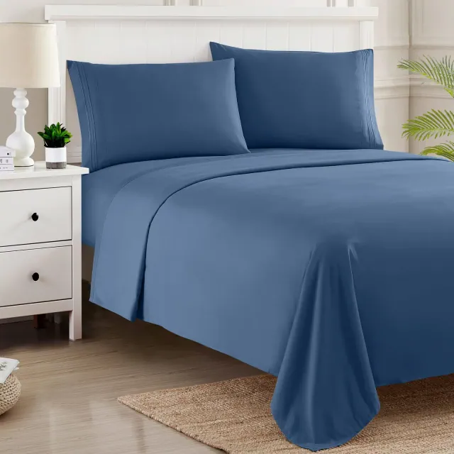 4 Piece Sheet Set, Ultra Soft 1800 Series Collection - California King, Denim