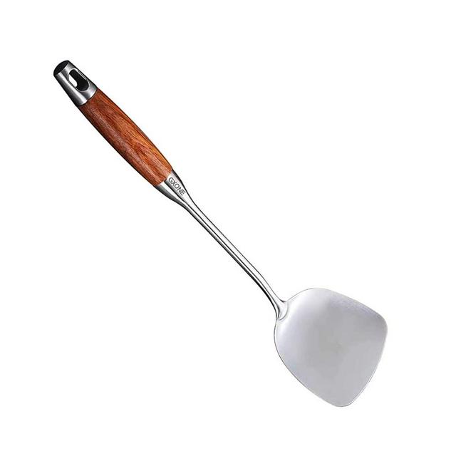 Chinese Wok Spatula, 304 Stainless Steel Spatula with Heat Resistant Wooden Handle Wok Utensils,Silver/15.7Inch