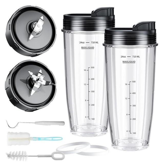 11-in-1 Blender Accessories, Blender Replacement Parts Compatible with Nutri Ninja, 24oz Blender Cups and Blade Assembly with Cross & Flat Blades for Crushing & Grinding