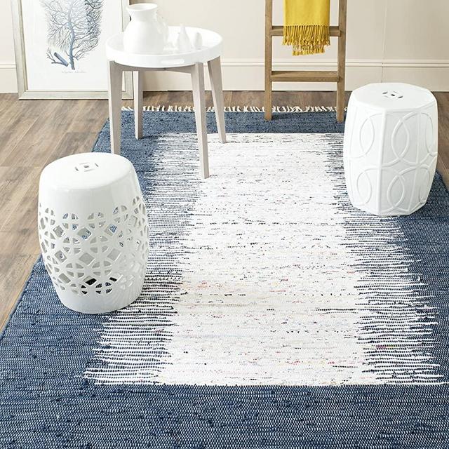 Safavieh Montauk Collection MTK711L Handmade Flatweave Ivory and Navy Cotton Area Rug (5' x 8')