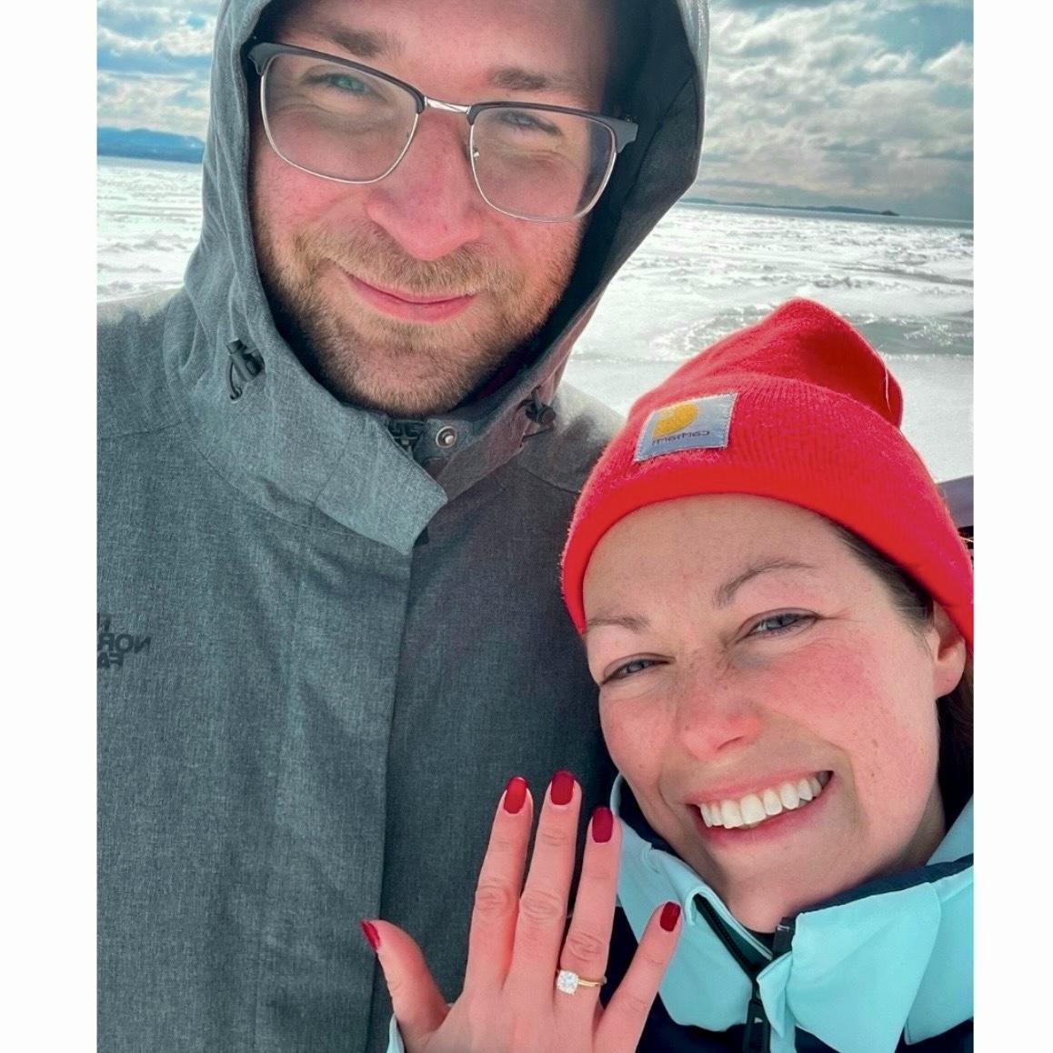 Our engagement!! Cole proposed in Vermont (you can tell how cold it was!) on Valentine’s Day. ♥️