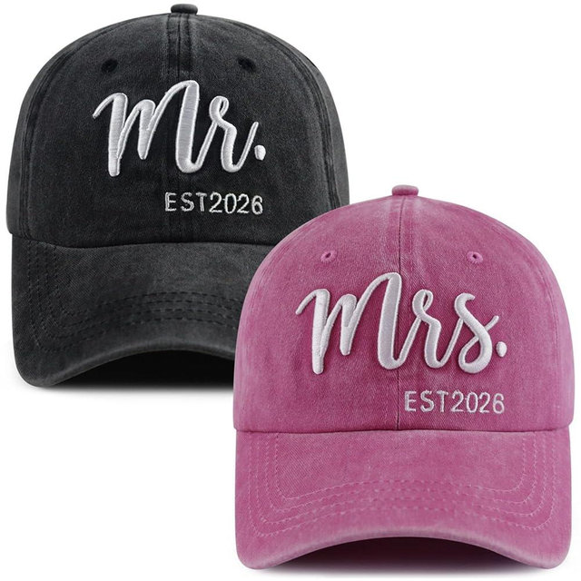 2PCS Mr and Mrs 2026 Hats for Men Women, Adjustable Cotton 3D Embroidered Gifts Baseball Cap