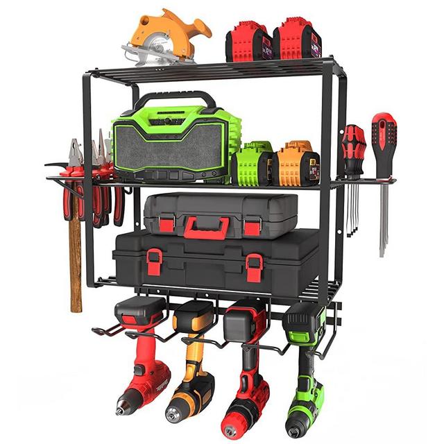 ZEAKOC Power Tool Organizer, 4Layers Heavy Duty Drill Holder Wall Mount,Metal Tool Hangers Utility Storage Shelves for Handheld & Power Tools,Seperste Tool Rack