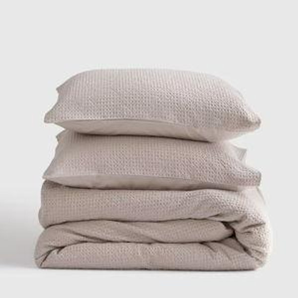 Organic Luxe Waffle Duvet Cover Set in Sand