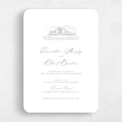 Green Rounded Wedding Invitation - Malcesine Portrait