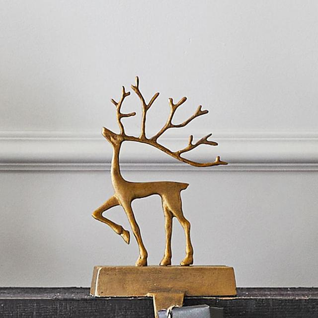Merry Reindeer Stocking Holders, Brass - Small Set of 2