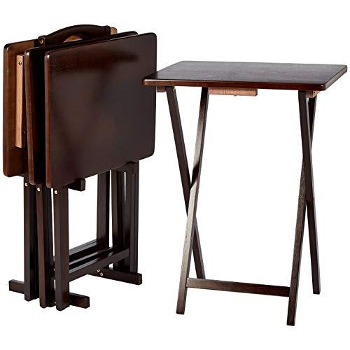 AmazonBasics Classic TV Dinner / Snack 4 Table Set with Holder - Espresso