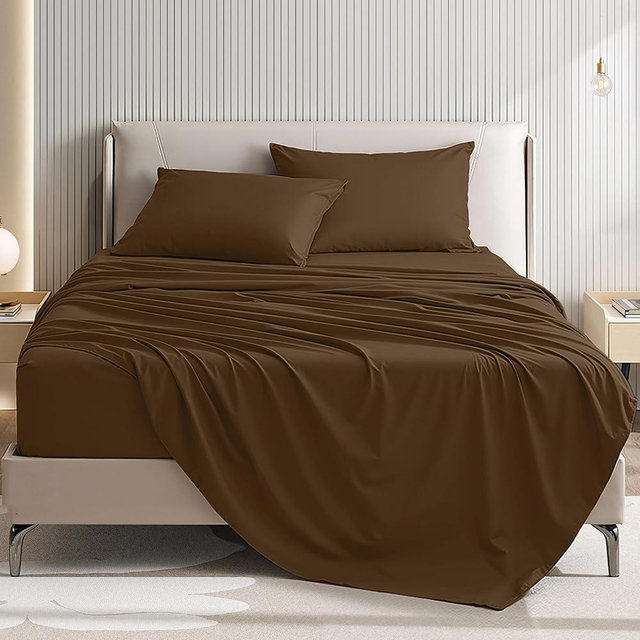 USXIBEI King Size 4 Piece Bed Sheet Set - Ultra Imitation Cotton-Premium Breathable & Cooling Sheets - Hotel Luxury Bed Sheets Deep Pocket up to 15"- Wrinkle, Fade, Stain Resistant (Dark Brown, King)