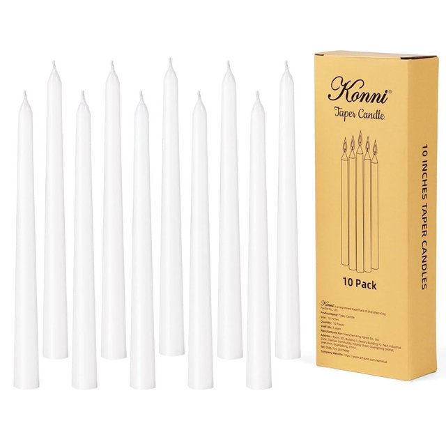 KONNI White Taper Candles 10 Inch Tall Candlesticks 10 Pack Tapered Candles with Cotton Wicks Long Candle Sticks Unscented and Smokeless, Long Burning, Ideal for Wedding, Dinner Party, Home Décor