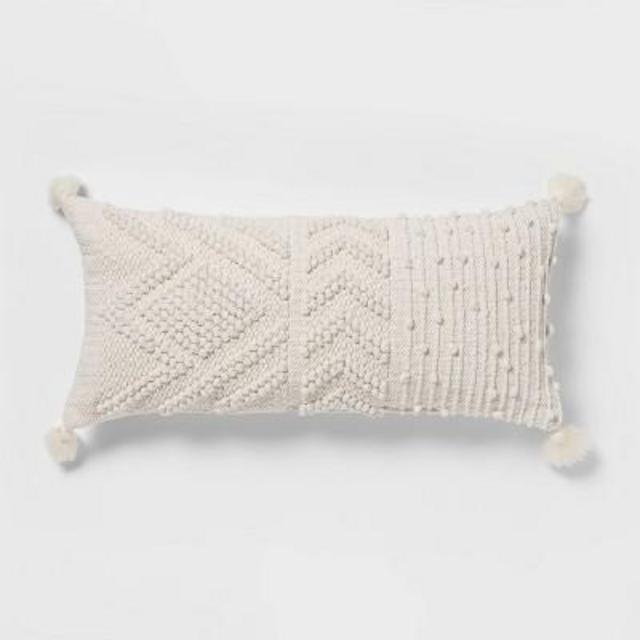 Cream Oversize Embroidered Textured Lumbar Throw Pillow - Opalhouse™