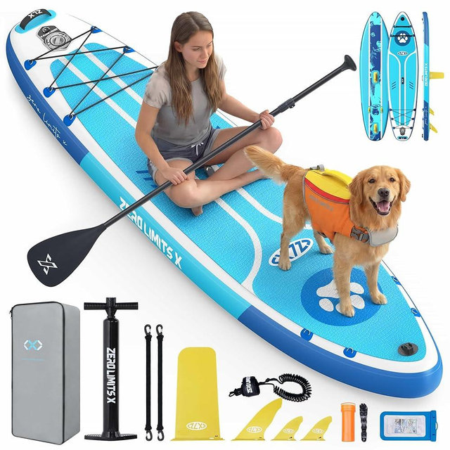 ZLX Inflatable Stand Up Paddle Board, 10'6" SUP Non-Slip Stable Deck Pad, Unique Center Fin, Premium Accessories, Paddleboard for Adults, Beginners, All Skill Levels