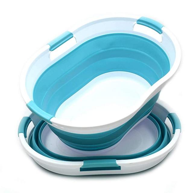 SAMMART Set of 2 Collapsible Oval Laundry Basket - Foldable Storage Container/Organizer - Portable Washing Bin - Space Saving Hamper - Car Trunk Storage Box/Pet Bath Tub (2, Bright Blue)