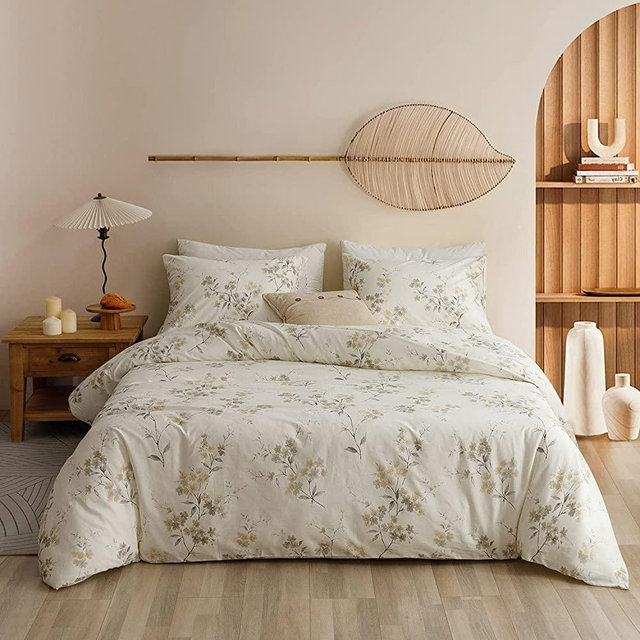 ECOCOTT Vintage Wash Painting Floral Duvet Cover Sets King Size,3 Pieces 100% Natural Cotton 1 Duvet Cover with Zipper and 2 Pillowcases, Ultra Soft and Easy Care Breathable Cozy Bedding Set