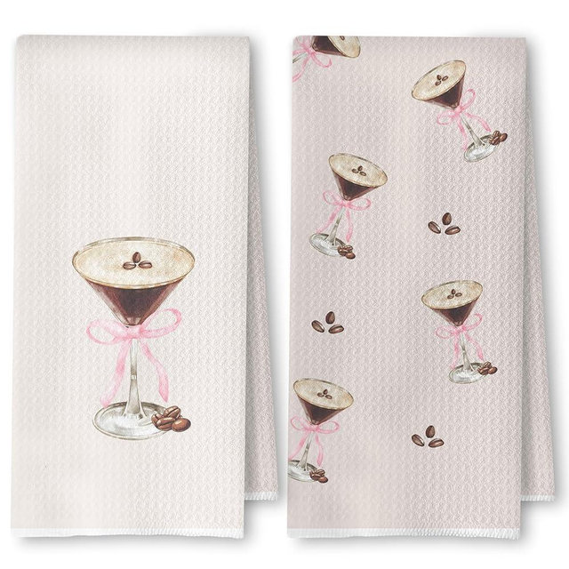 SkipTiger Espresso Martini Gifts Kitchen Towels, Gifts for Cocktail Lovers Women Dish Tea Towels for Kitchen Bar Cart Decor, Coquette Pink Bow Espresso Martini Decorative Hand Towel, 16x24 Inches