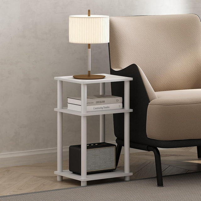 Furinno Just Turn-N-Tube Open Storage Nightstand, 1 Pack, 3-Tier, White/White