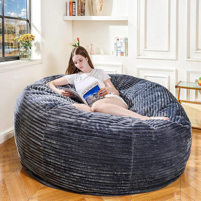 Stmoze 6FT Bean Bag Chair, Giant Bean Bag Chairs with Memory Foam Filled, Bean Bag Chairs for Adults with Corduroy Cover, Ultra Soft Lazy Sofa for Living Room Bedroom (Grey)