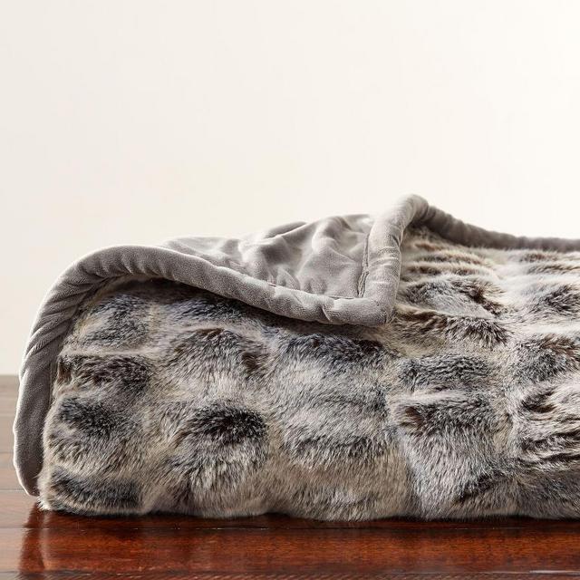 Faux Fur Ruched Throw, 50 x 60", Gray Ombre