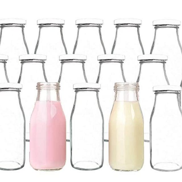 QAPPDA 12 oz Glass Bottles, Glass Milk Bottles with Lids, Vintage Breakfast Shake Container, Vintage Drinking Bottles with Chalkboard Labels and Pen