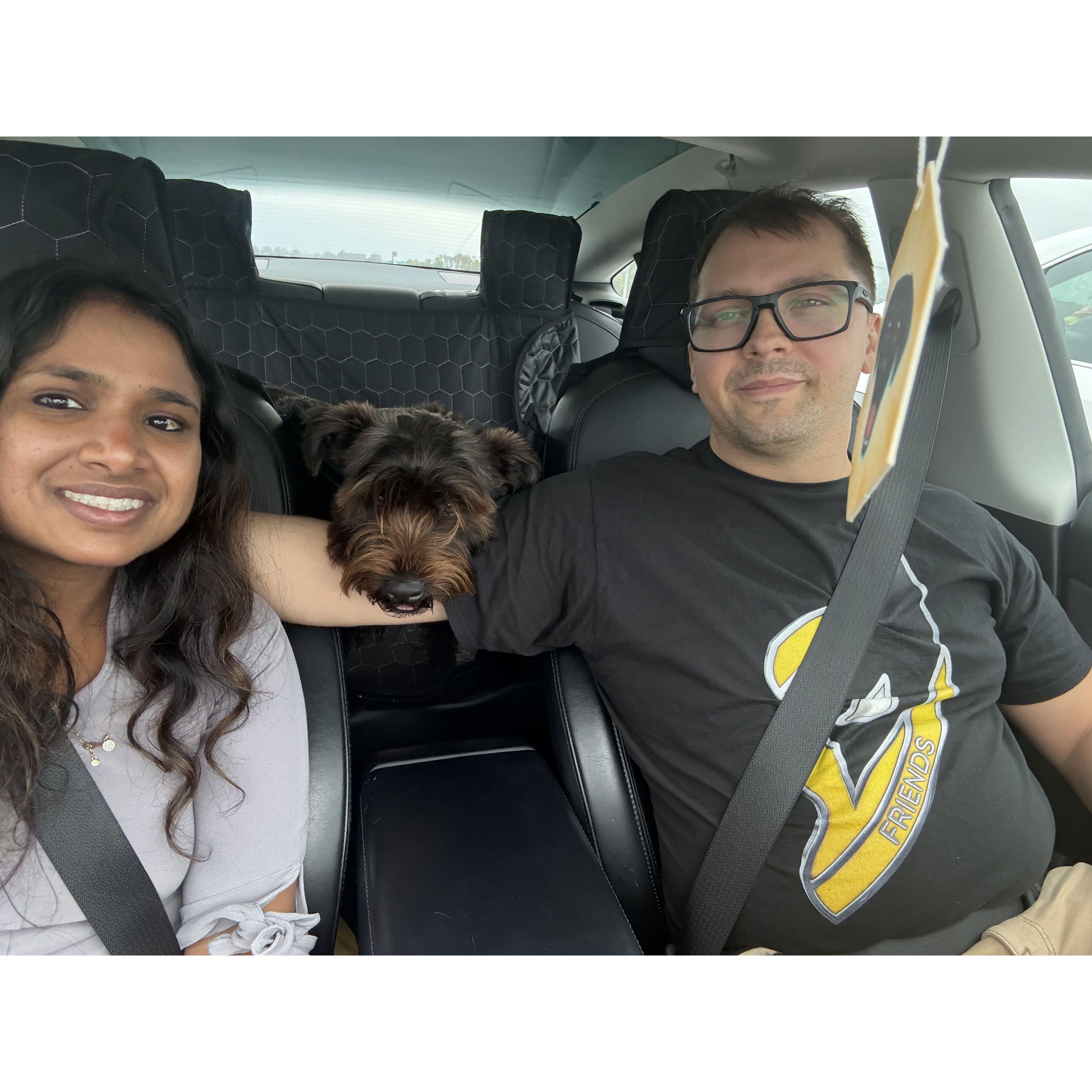 Another car selfie with Matcha — always ready for the road!