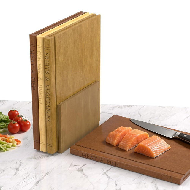 Book Cutting Board Set with Wooden Stand-Wooden Kitchen Cutting Boards That Look Like Books for Vegetables Cheese Meat, Chopping Board Gift Set for Home Cooks & Kitchen Decor