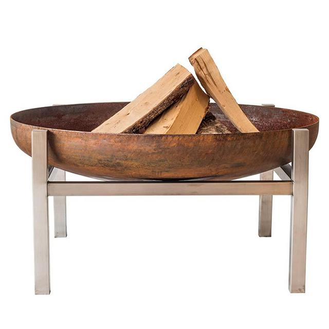 Modern Outdoor Patio Rust & Stainless Steel Fire Pit PARNIDIS (Large)