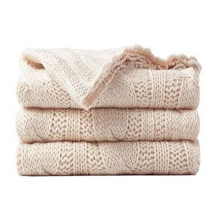 Battilo Cream Ivory Cable Knit Throw Blankets for Couch, Super Soft Warm Cozy Decorative Knitted Throw Blanket for Bed, Sofa, Chair 50"x60"