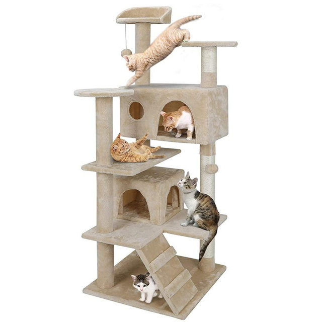 Nova Microdermabrasion 53 Inches Multi-Level Cat Tree Stand House Furniture Kittens Activity Tower with Scratching Posts Kitty Pet Play House