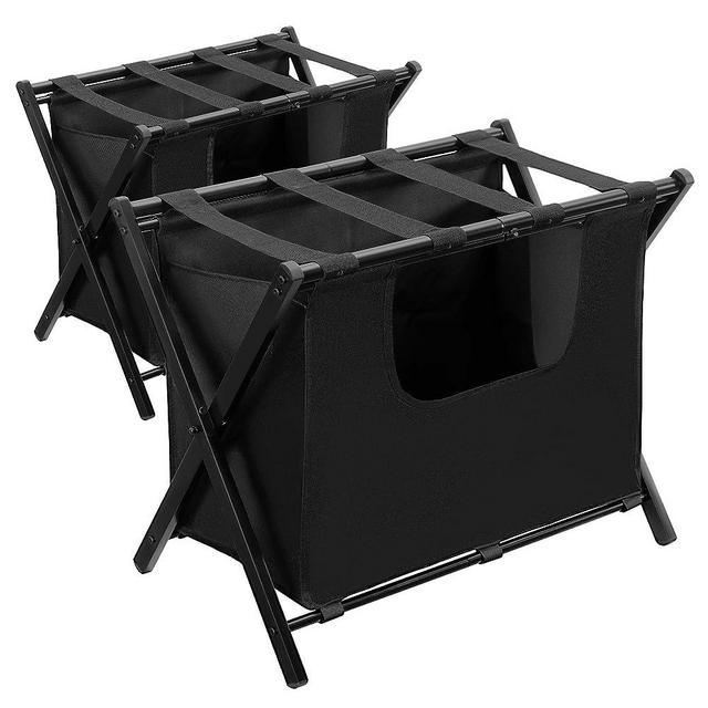 Yifeel Luggage Rack, Folding Suitcase Stand with Laundry Bag, Sturdy Luggage Holder, Steel Frame, Pack of 2, Guest Room, Bedroom, Hotel, Black JLR001B2